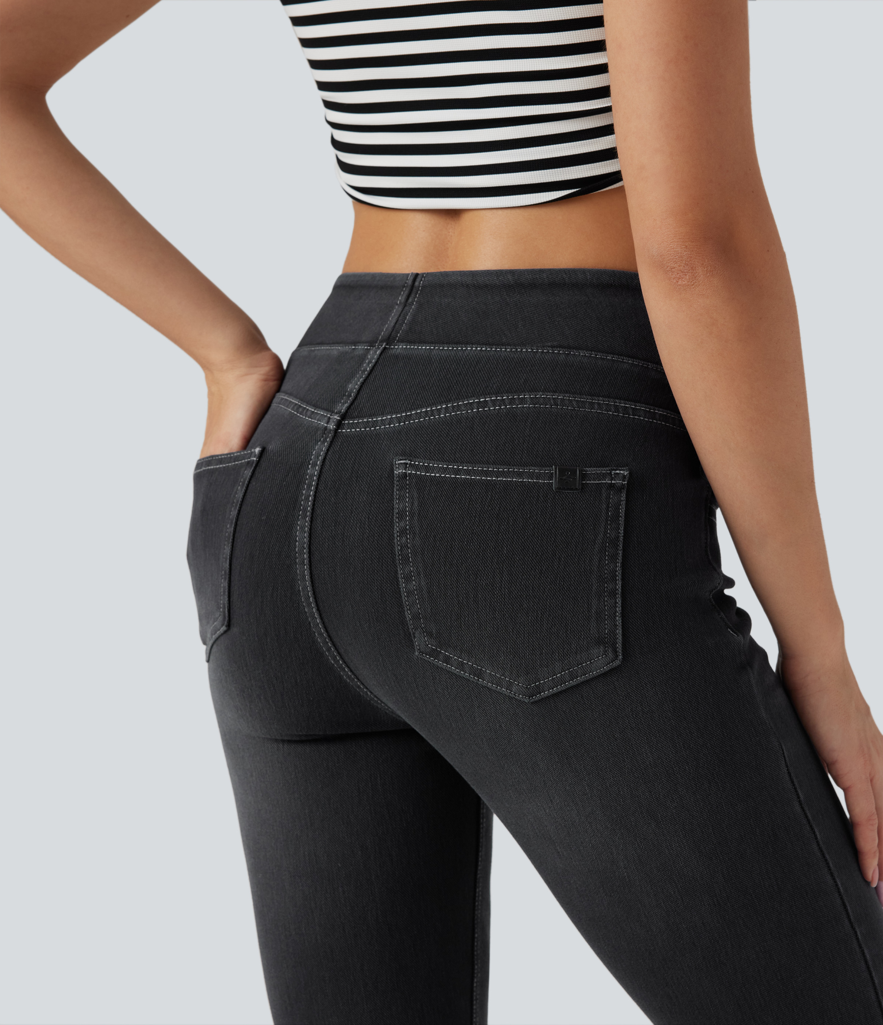 FlexHigh Waisted Washed Casual Bootcut Jeans with Pockets