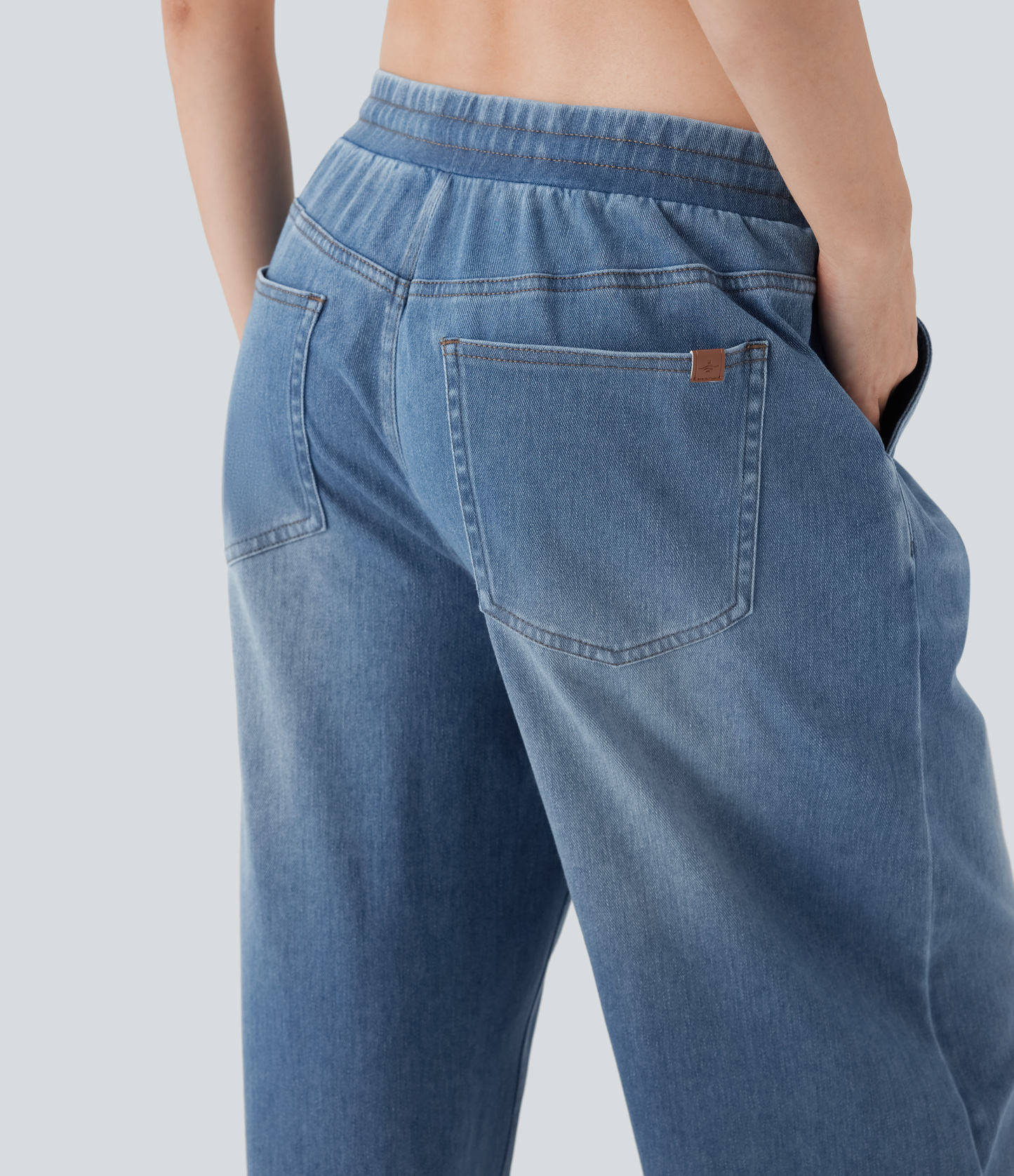 FlexLow Rise Drawstring Stretchy Knit Casual Baggy Sweatpants Jeans with Multiple Pockets