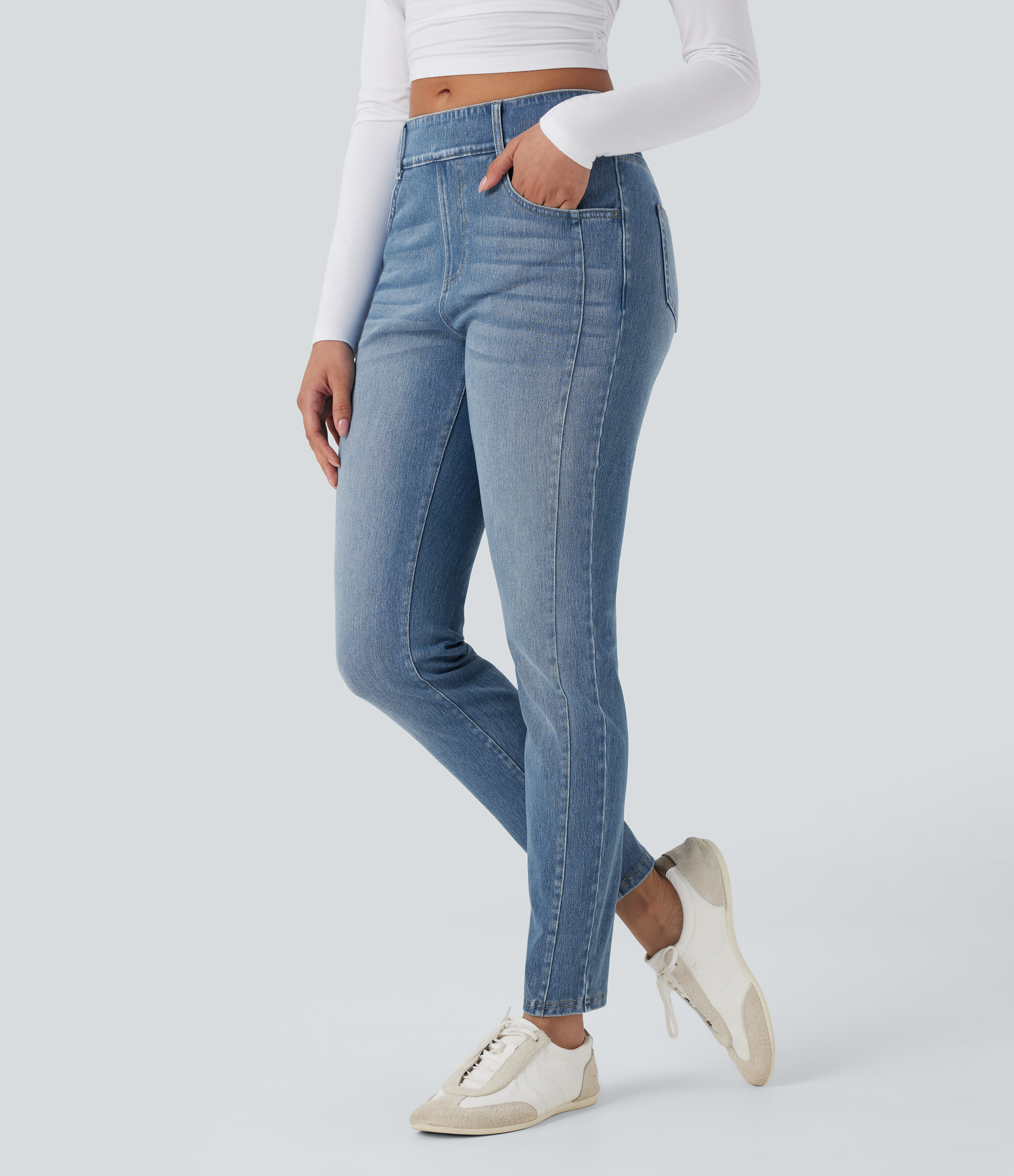 FlexMid Rise Washed Casual Skinny Jeans with Pockets
