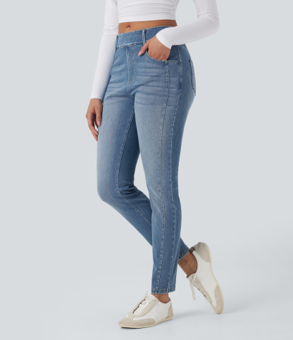 FlexMid Rise Washed Casual Skinny Jeans with Pockets