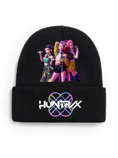 2025 new K-pop "Demon Hunters" girl group print knitted hat, velvet hat, warm hat, suitable for teenagers and adults. The same style as the K-pop "Demon Hunters" product.