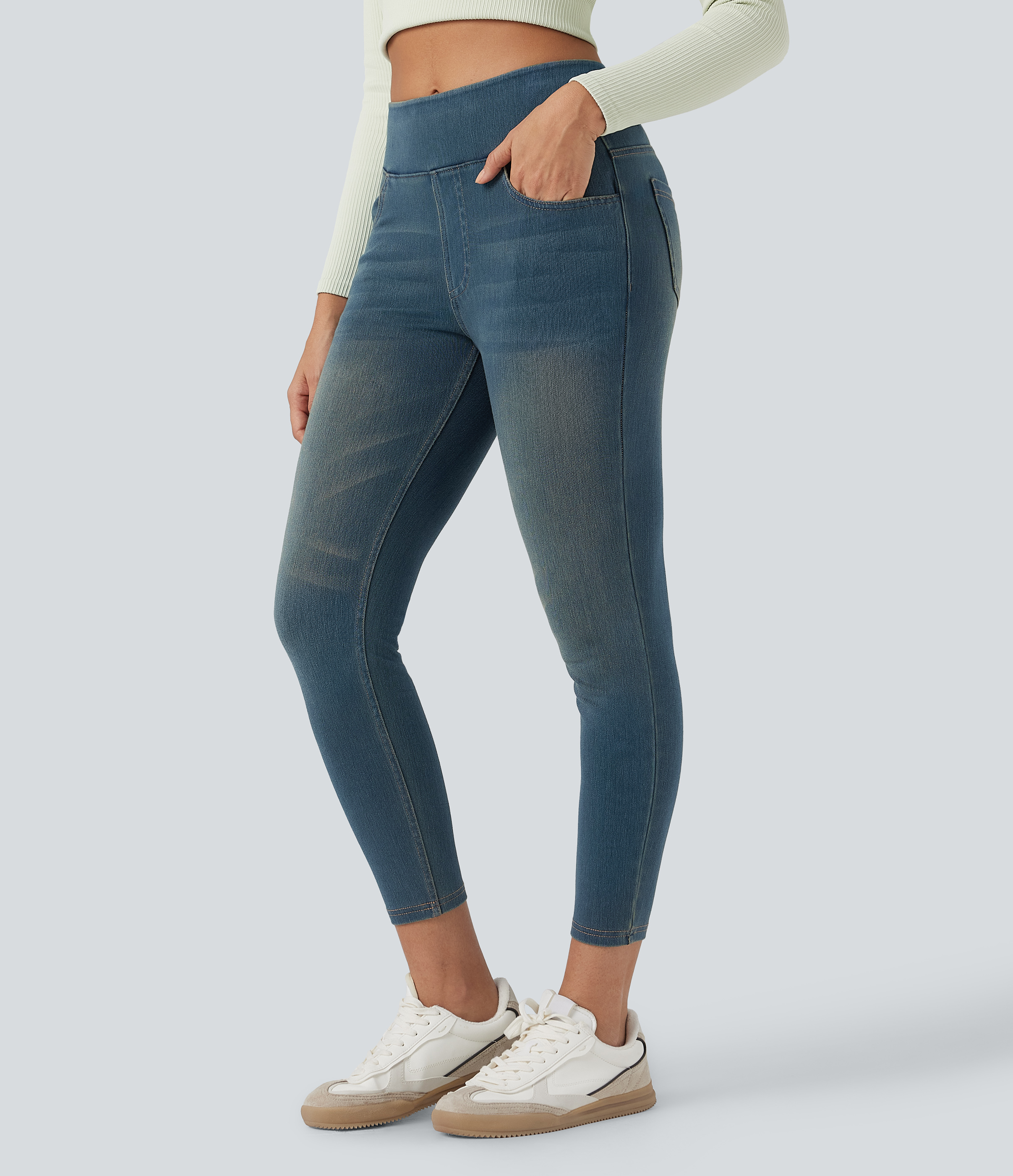 FlexHigh Waisted Pockets Denim Casual Leggings