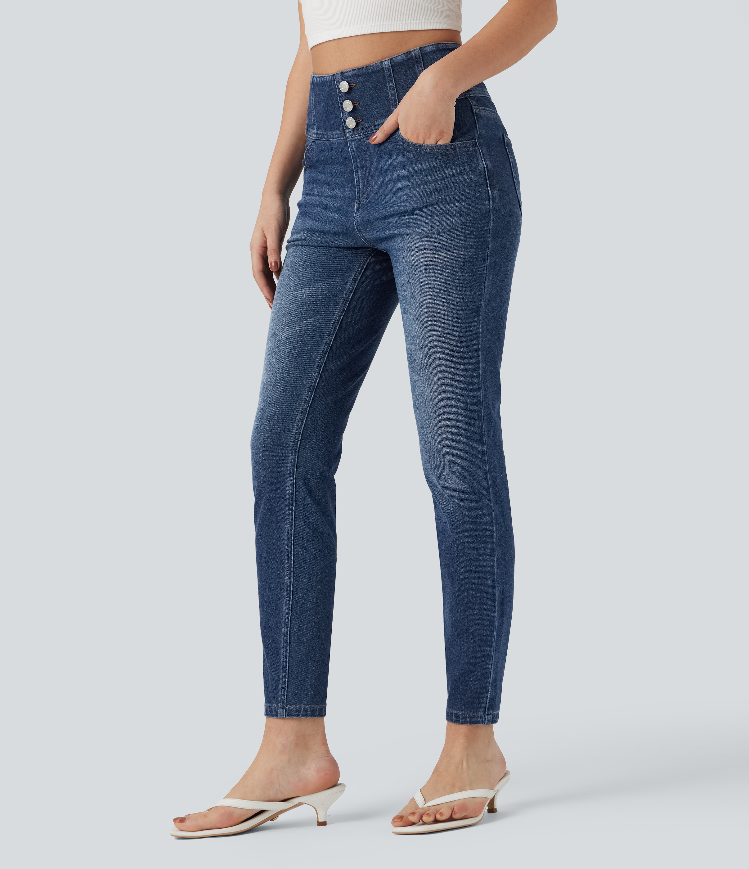 FlexHigh-waisted Casual Skinny Jeans with Pockets