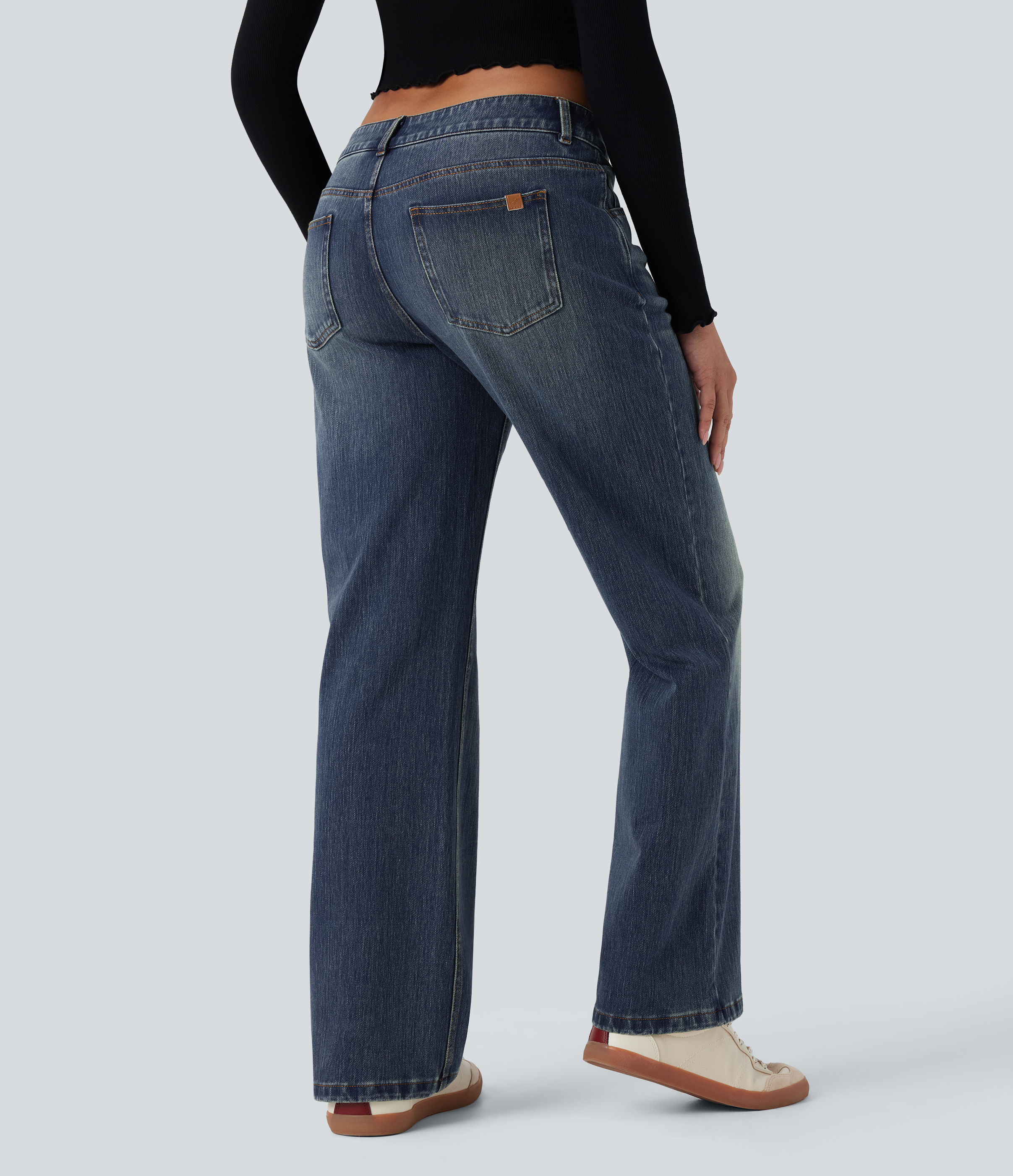 FlexAsymmetric Low Rise Straight Leg Casual Jeans with Pockets