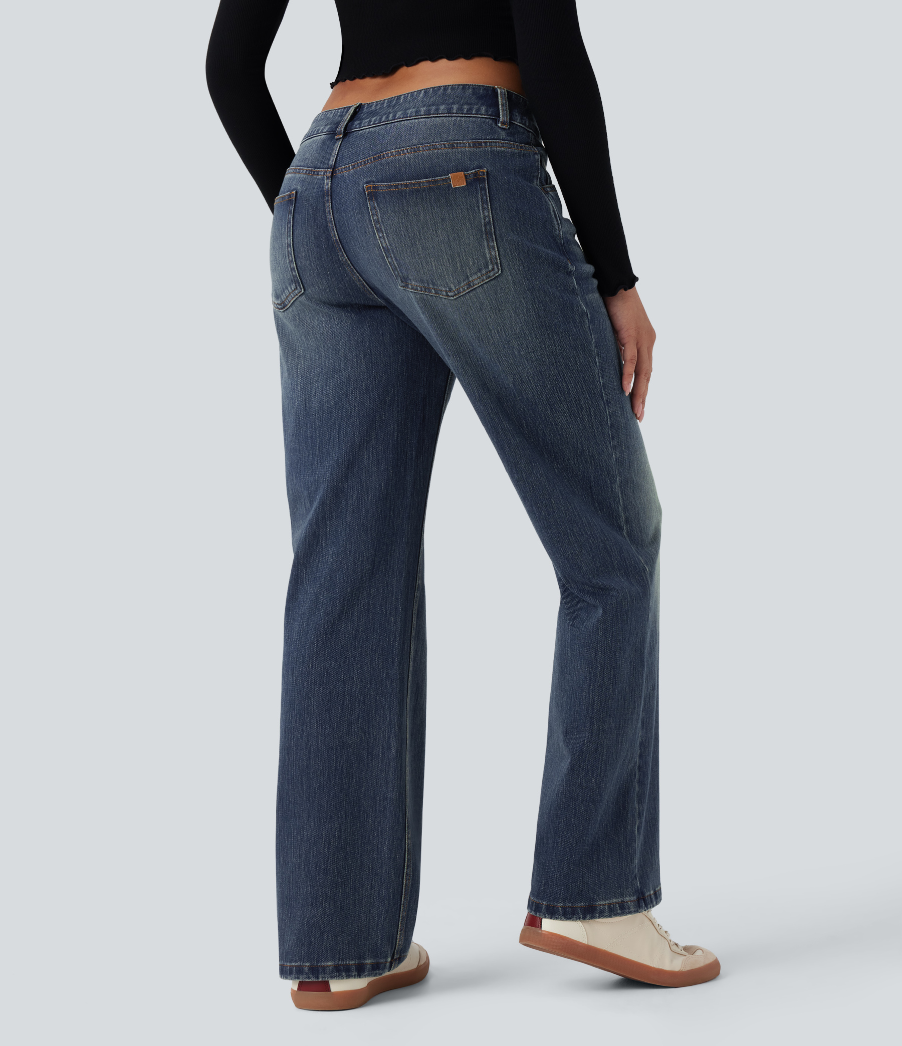 FlexAsymmetric Low Rise Straight Leg Casual Jeans with Pockets