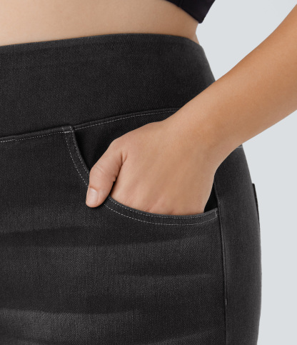 FlexHigh Waisted Pockets Baggy Wide Leg Washed Casual Plus Size Jeans