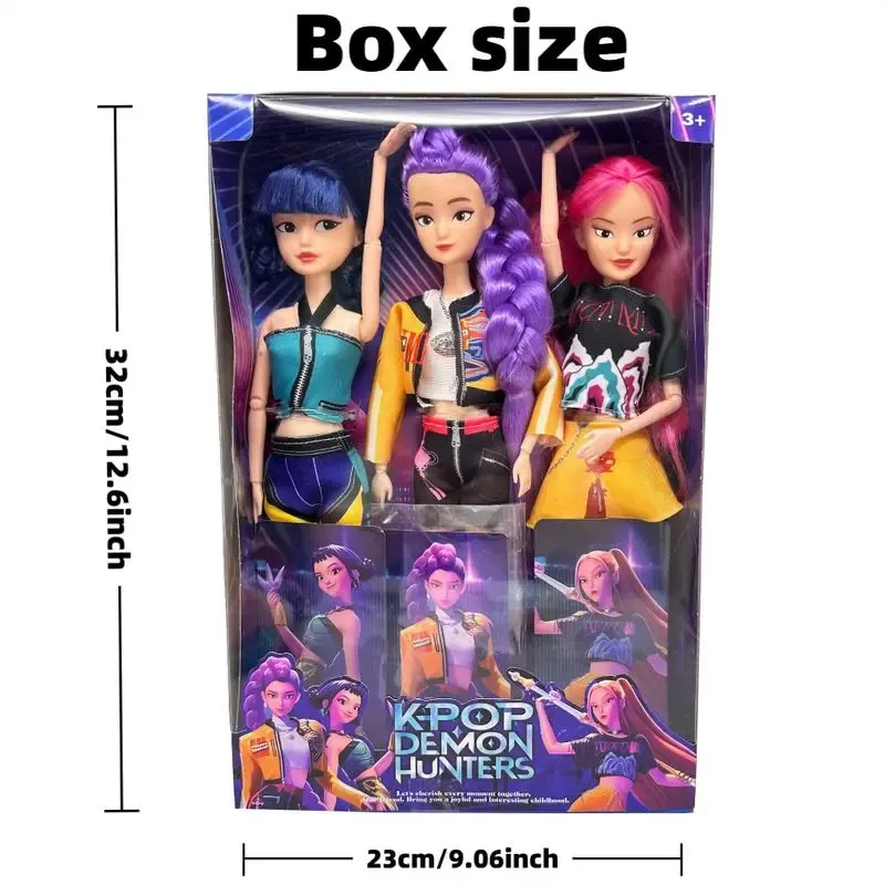 [Christmas gift] K-pop Demon Hunters Anime Action Figure Doll Set of 3 Rumi Mira Zoey 11.5-12 Inches Joint Movable Collectible Dolls for Fans Kids Desk Display Halloween