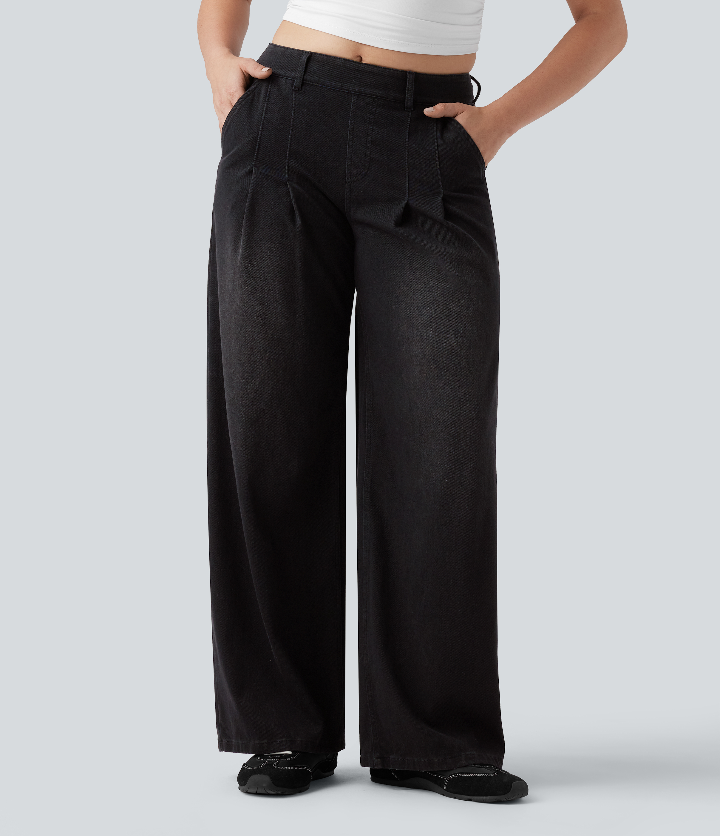 FlexMid Rise Wide Leg Casual Jeans with Pockets