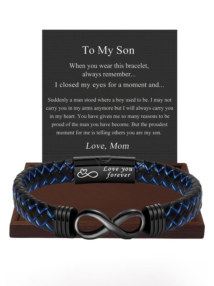1PC Unique Christmas Gift for Son, Birthday Gifts for Son from Mom Leather Bracelets, Leather Braided Bracelet, Knotted Bracelets Jewelry for Son from Dad & Gift Card, Bracelet for Daily Wear Gift for Son