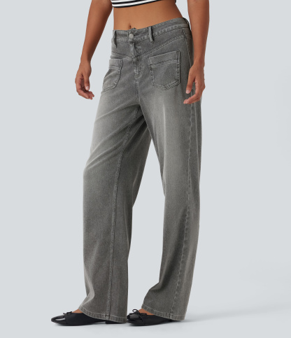 FlexMid Rise Straight Leg Casual Jeans with Pockets