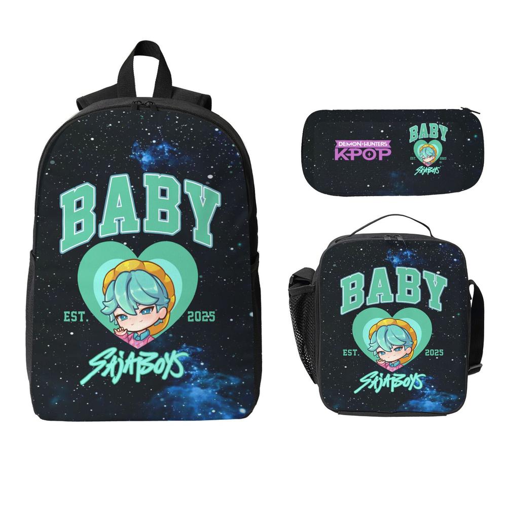 Saja Boys K POP Saja Boys School Backpack Set 3PCS - Cute Daypack Bookbag with Lunch Bag & Pencil Case, Perfect for Teens Adults School Work