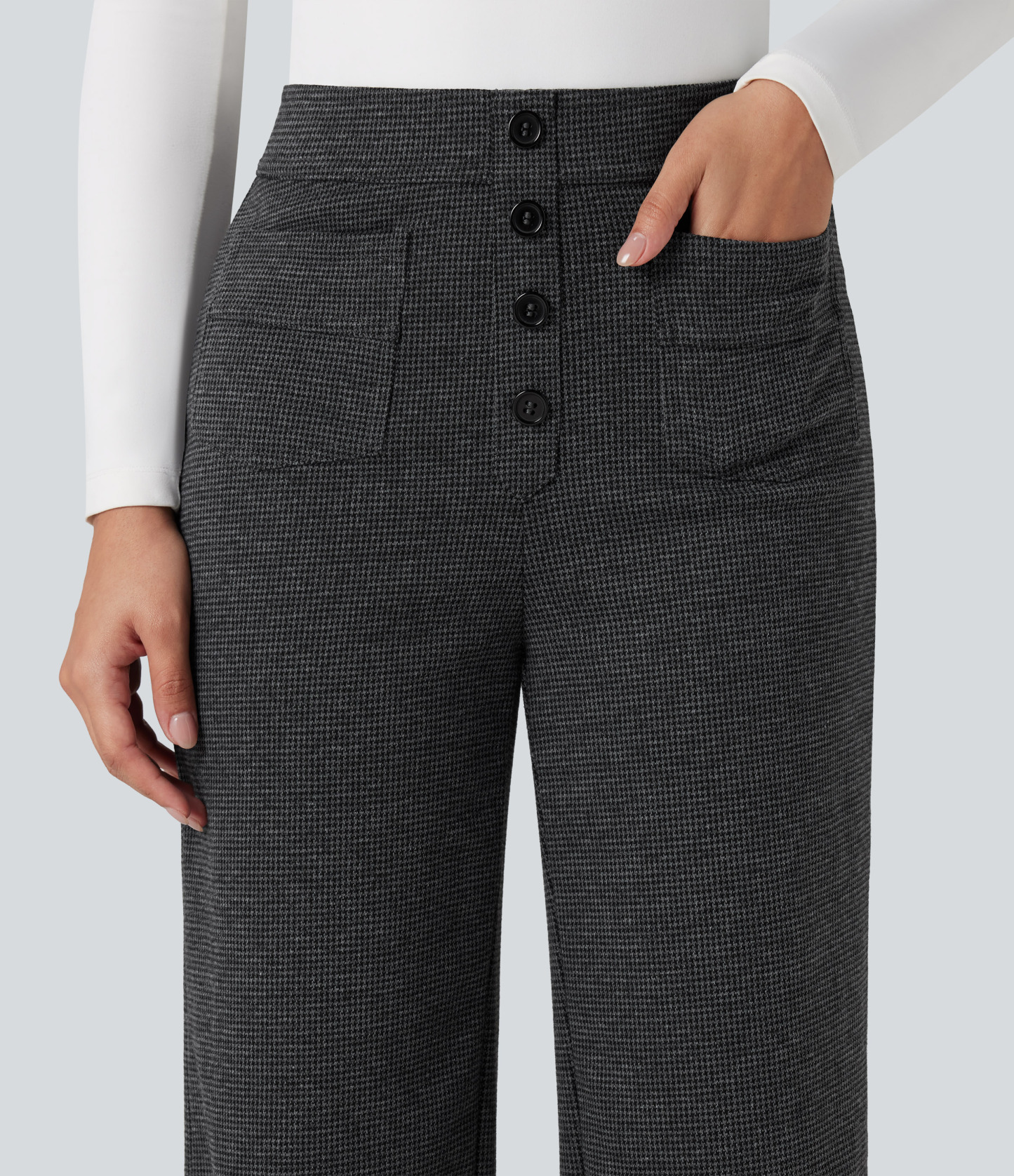 FlexHigh Waisted Houndstooth Straight Leg Work Pants with Pockets