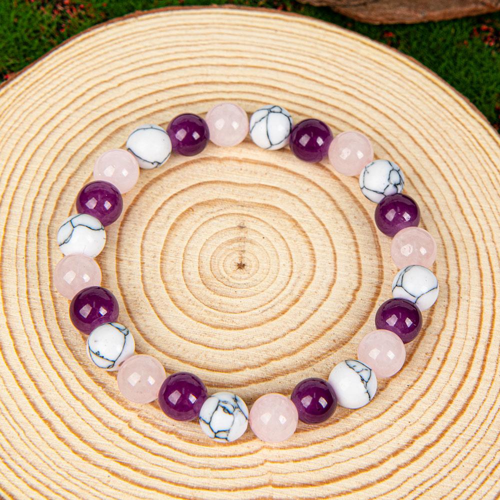 Sleep Aid Handmade White Turquoise And Crystal Bead Bracelet, Perfect Gift For Men And Women, Elastic Bracelet, Send Friends And Relatives, Brings Serenity & Luck - Infused With Prosperity Energy