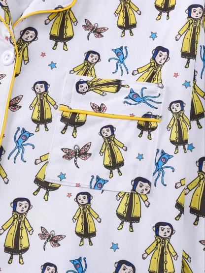 Women's Sleepwear Set, Butterfly Girl Print, Holiday Party Pajamas, Soft Long Sleeve Top and Loose Elastic Pants, Casual Home Wear