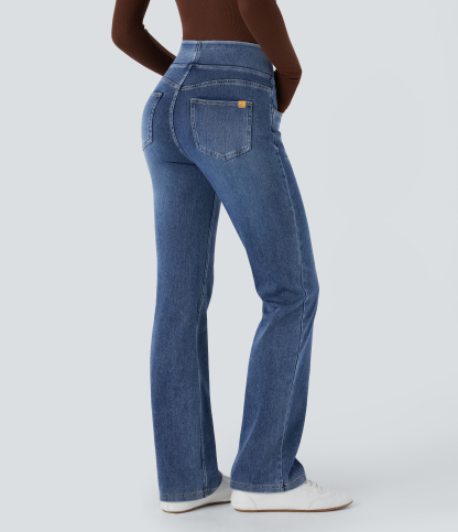 FlexHigh Waisted Pockets Washed Casual Bootcut Jeans