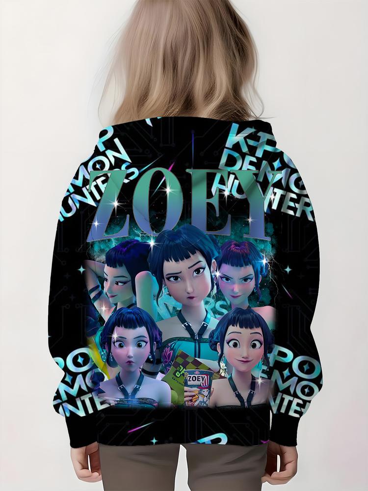 Girls Kpop Demon Hunters Korean Fashion Hoodie, Comfortable Spring & Fall Casual Sweatshirt, Durable Random Print Design, Perfect Christmas Gift