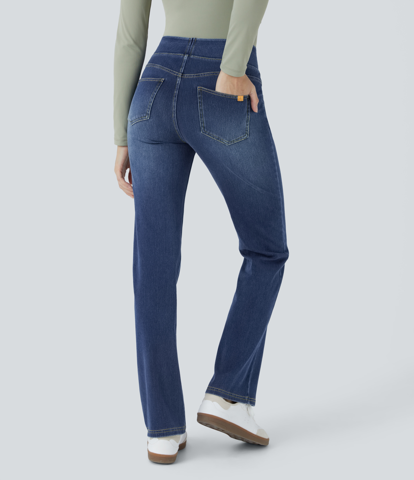 FlexHigh Waisted Pockets Washed Casual Bootcut Jeans