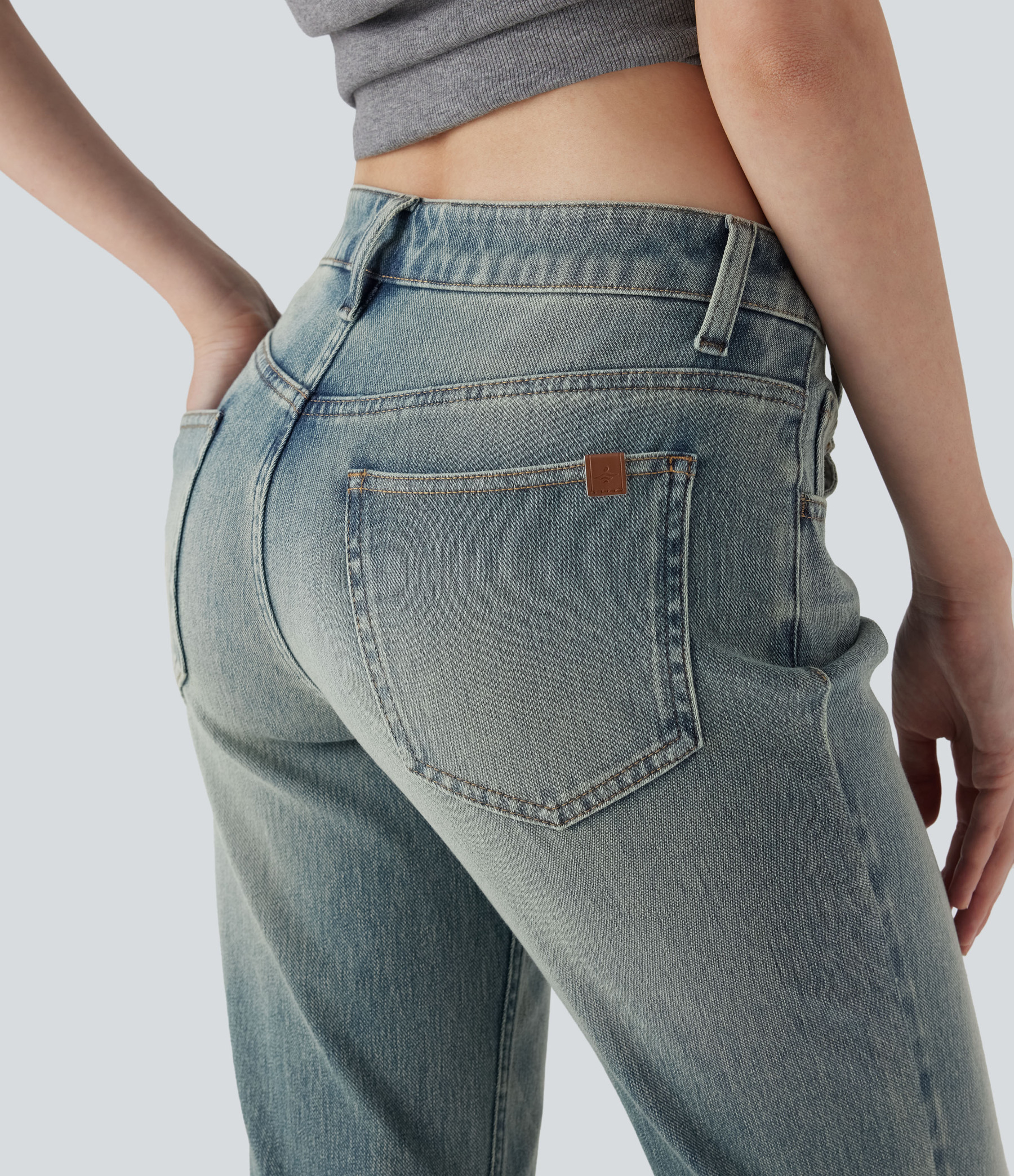 FlexLow Rise Pockets Washed Casual Bootcut Jeans