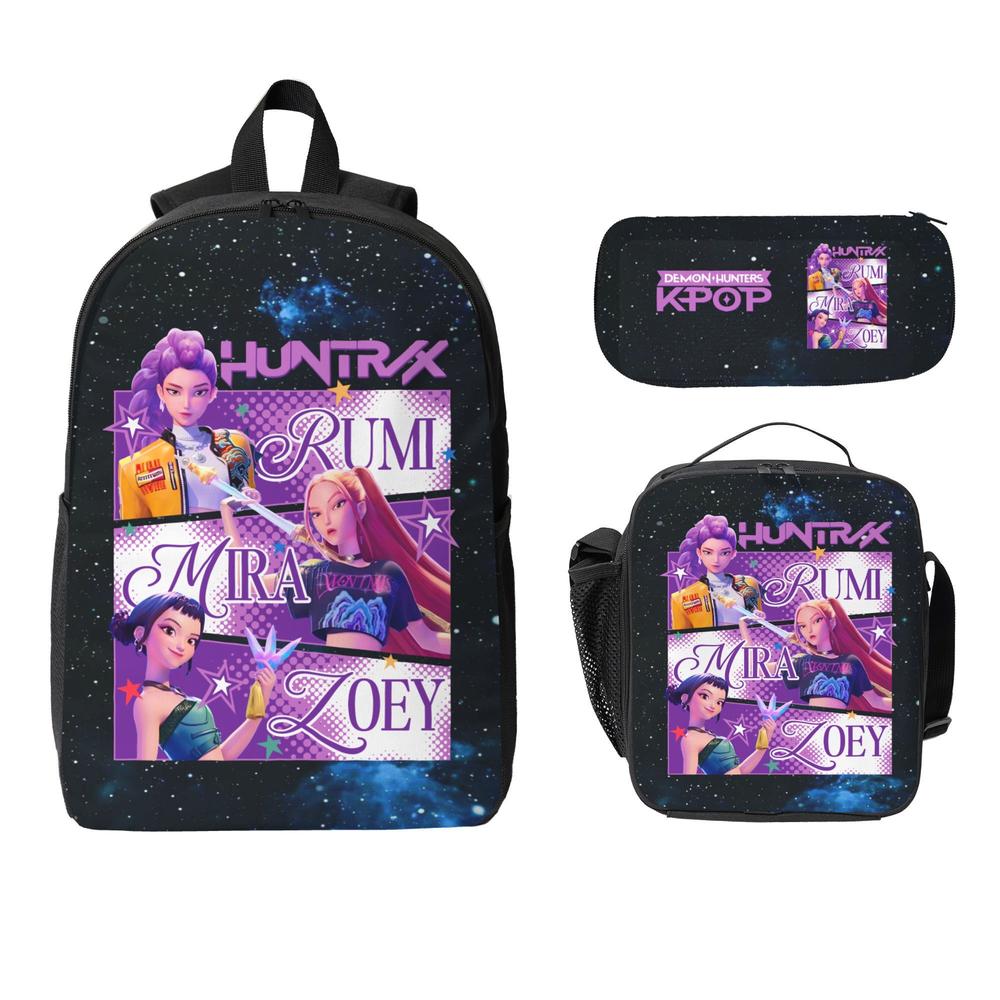3PCS K-POP Demon Hunters School Bag Set - Large Capacity Laptop Backpack + Portable Lunch Bag + Pencil Case, Functional Fashion Backpack for Teens Men Women, Ideal for Daily Use & Adventures, Great Gift