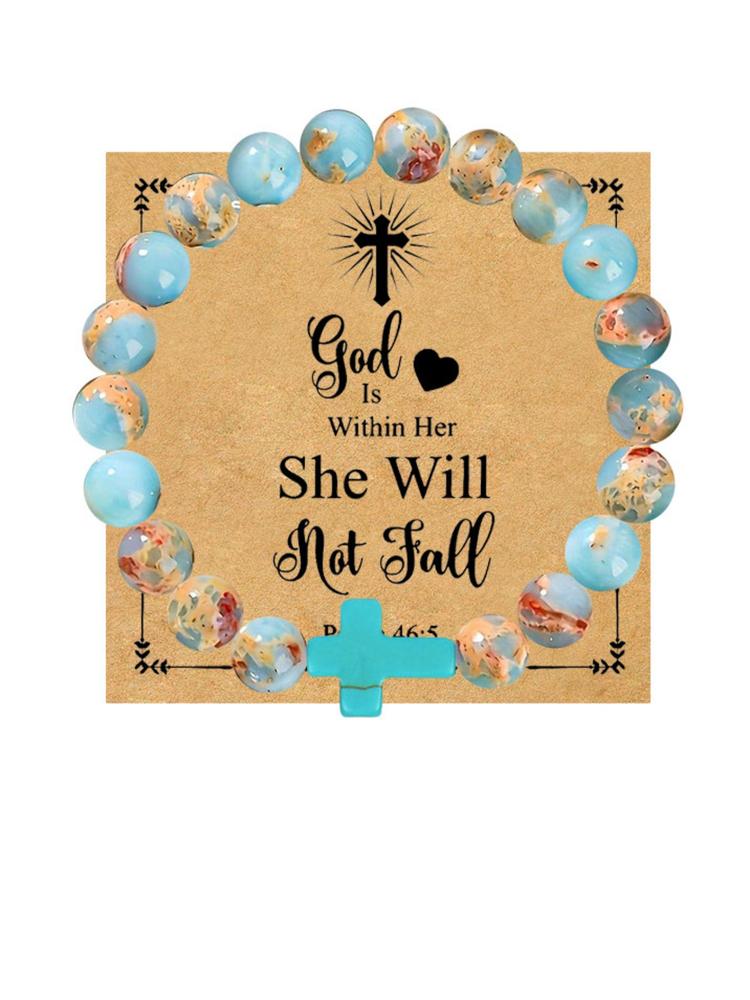 1PC Christian Christmas Gift Idea - Blue Cross Charm Bible Verse Bracelet for Bible Study, Baptism Gift for Teens, Women, Men | Inspirational Faith Jewelry