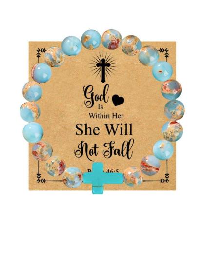 1PC Christian Christmas Gift Idea - Blue Cross Charm Bible Verse Bracelet for Bible Study, Baptism Gift for Teens, Women, Men | Inspirational Faith Jewelry