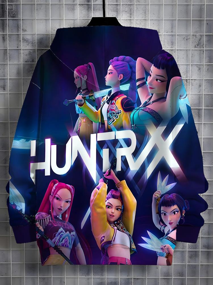 Girls Kpop Demon Hunters Graphic Print Hoodie Set, Casual Fall Winter Sportswear, Fitted Random Print Design, Durable Outdoor Activities, Christmas Gift