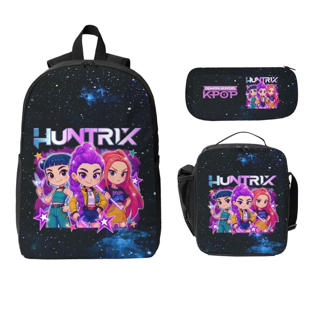 3PCS K-POP Demon Hunters School Bag Set - Large Capacity Laptop Backpack + Portable Lunch Bag + Pencil Case, Functional Fashion Backpack for Teens Men Women, Ideal for Daily Use & Adventures, Great Gift