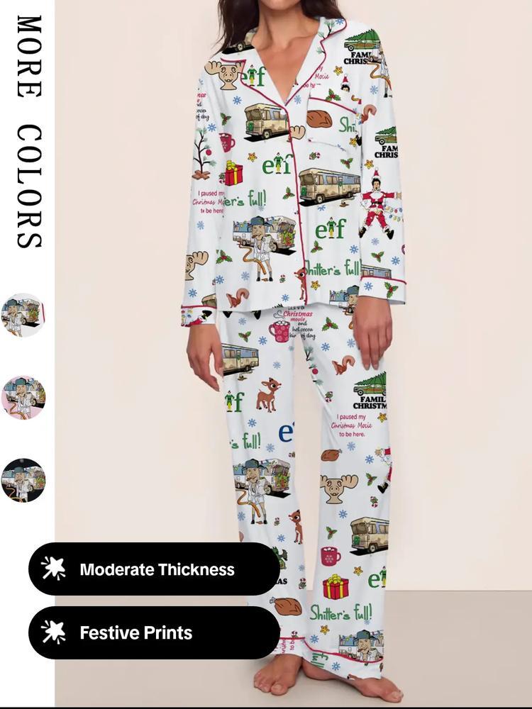 【Christmas Pajamas】Women's Christmas Pajama Set, Elegant Long Sleeve Top & Pants, Comfortable Home Wear, Fall Winter, Cute Holiday Gift Idea，christmas movie,Pajama Day,Pajama Party,christmas Vacation,EIF,Clark Christmas, Loungewear