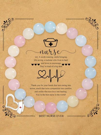 1PC Mother's Day Gift Fashion Nurse Cap Beaded Bracelet Gift for Nurse, Nurses' Day Gift Elegant Tribute to Healthcare Angels, Nursing Student Keepsake - Stylish Minimalist Medical Symbol Jewelry