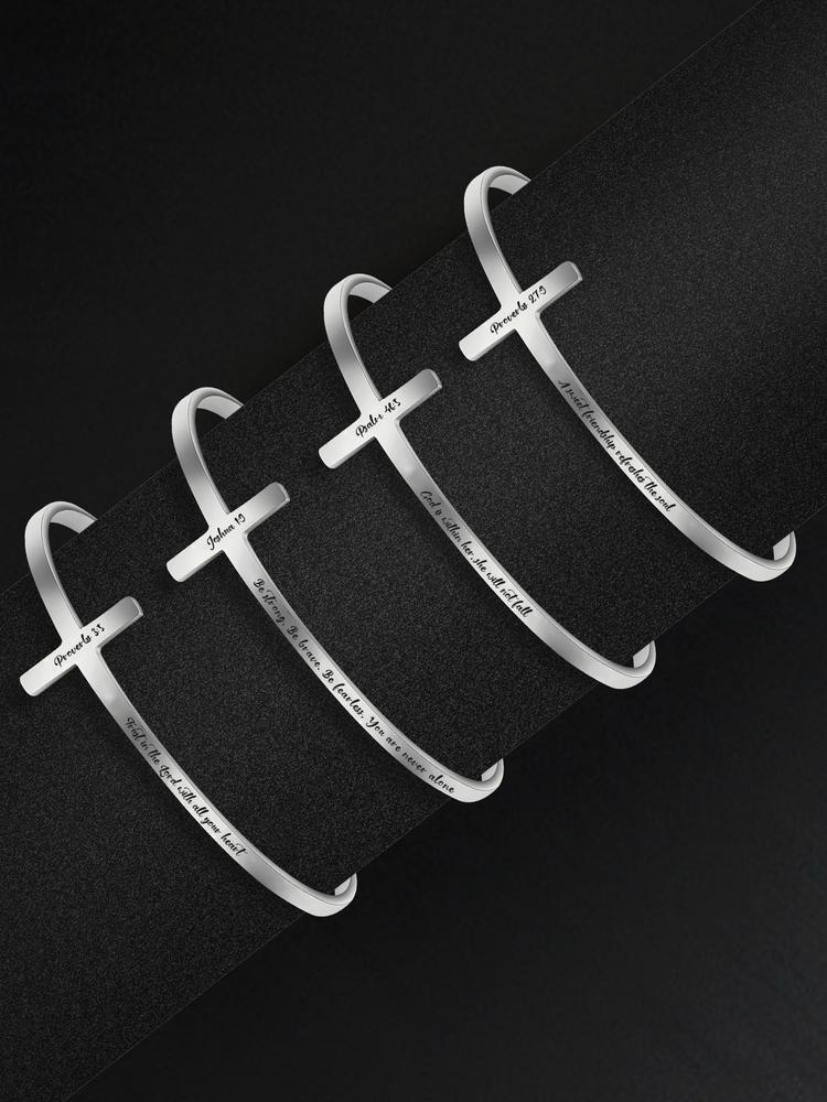 Letter Carved Cross Design Adjustable Bangle, Stainless Steel Bangle Bracelet for Women & Men, Bible Verse Bracelet, Trendy All-match & Exquisite Jewelry for Birthday Gift