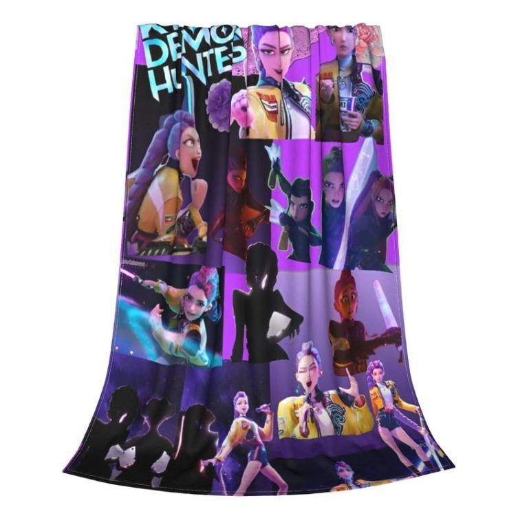 Kpop Demon Hunters Huntrix Knitted Blanket Flannel Zoey Rumi Mira Lightweight Throw Blankets For Home Couch Bed Rug, Man Women Gift, Halloween