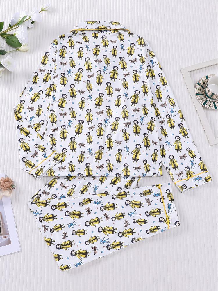 Women's Sleepwear Set, Butterfly Girl Print, Holiday Party Pajamas, Soft Long Sleeve Top and Loose Elastic Pants, Casual Home Wear