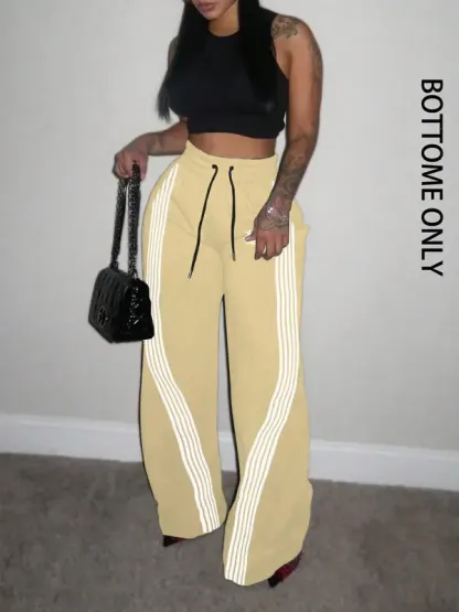 Women's Colorblock Striped Print Drawstring Waist Sweatpants, Comfy, Casual Pocket Pants for Daily Wear, Ladies Bottoms for All Seasons, Casual Fashion Pants