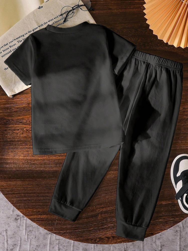 Girls' Kpop Print Short Sleeve T-Shirt & Pants Set, Casual Fashion for Spring & Fall, Comfortable Moderate Fabric, Fitted Style