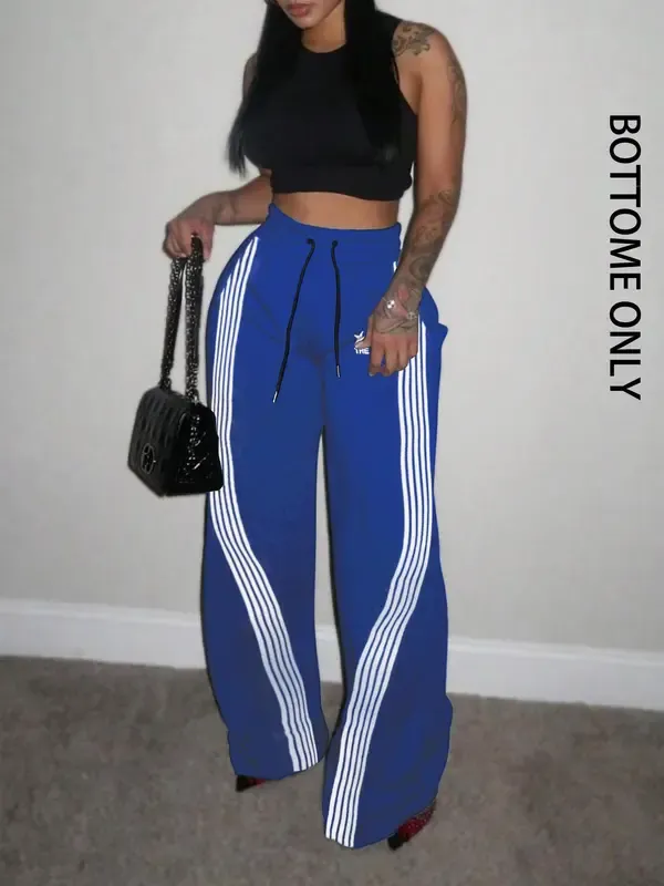 Women's Colorblock Striped Print Drawstring Waist Sweatpants, Comfy, Casual Pocket Pants for Daily Wear, Ladies Bottoms for All Seasons, Casual Fashion Pants