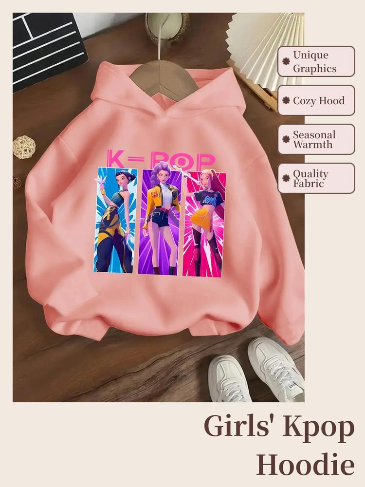 Girls' Kpop Falcon Girl Group Hoodie, Long Sleeve Casual Fitted Sweatshirt, Graphic Hoodies, Spring & Fall Fashion, Comfortable Graphic Print Pullover