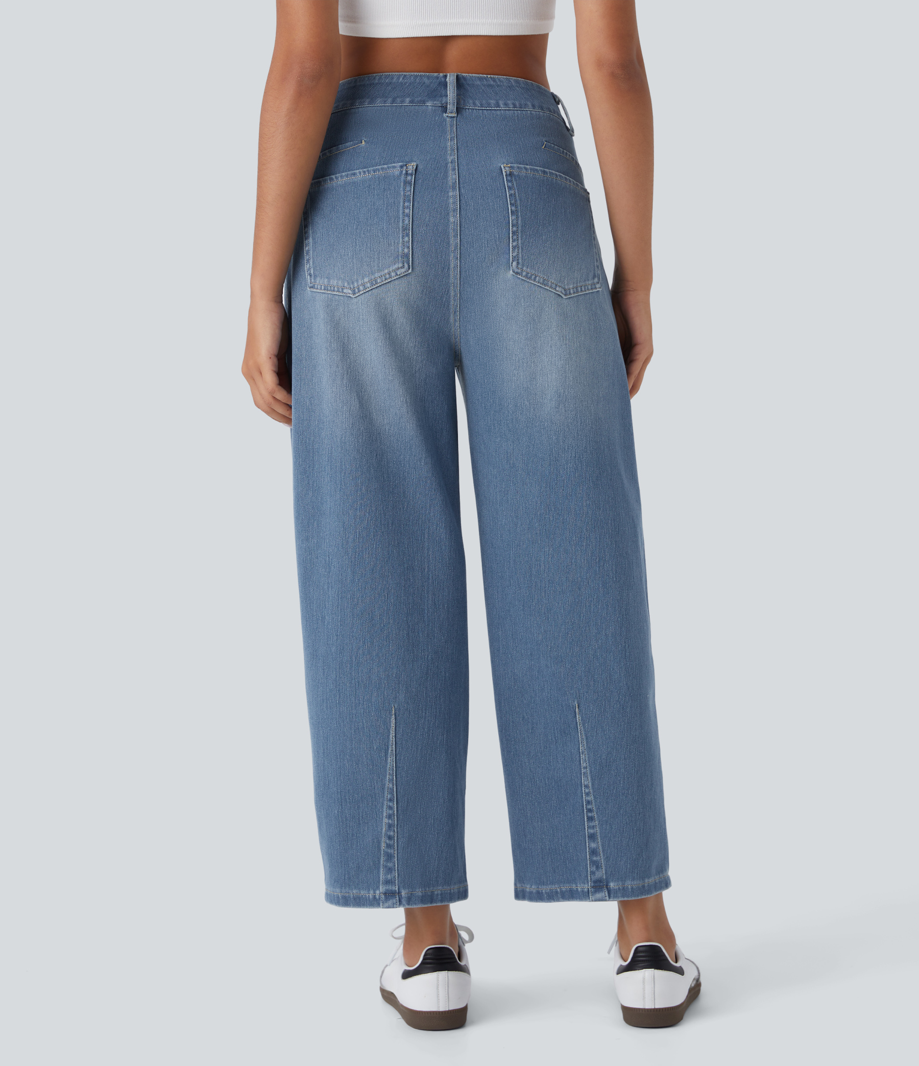 FlexMid Rise Pockets Barrel Leg Casual Jeans