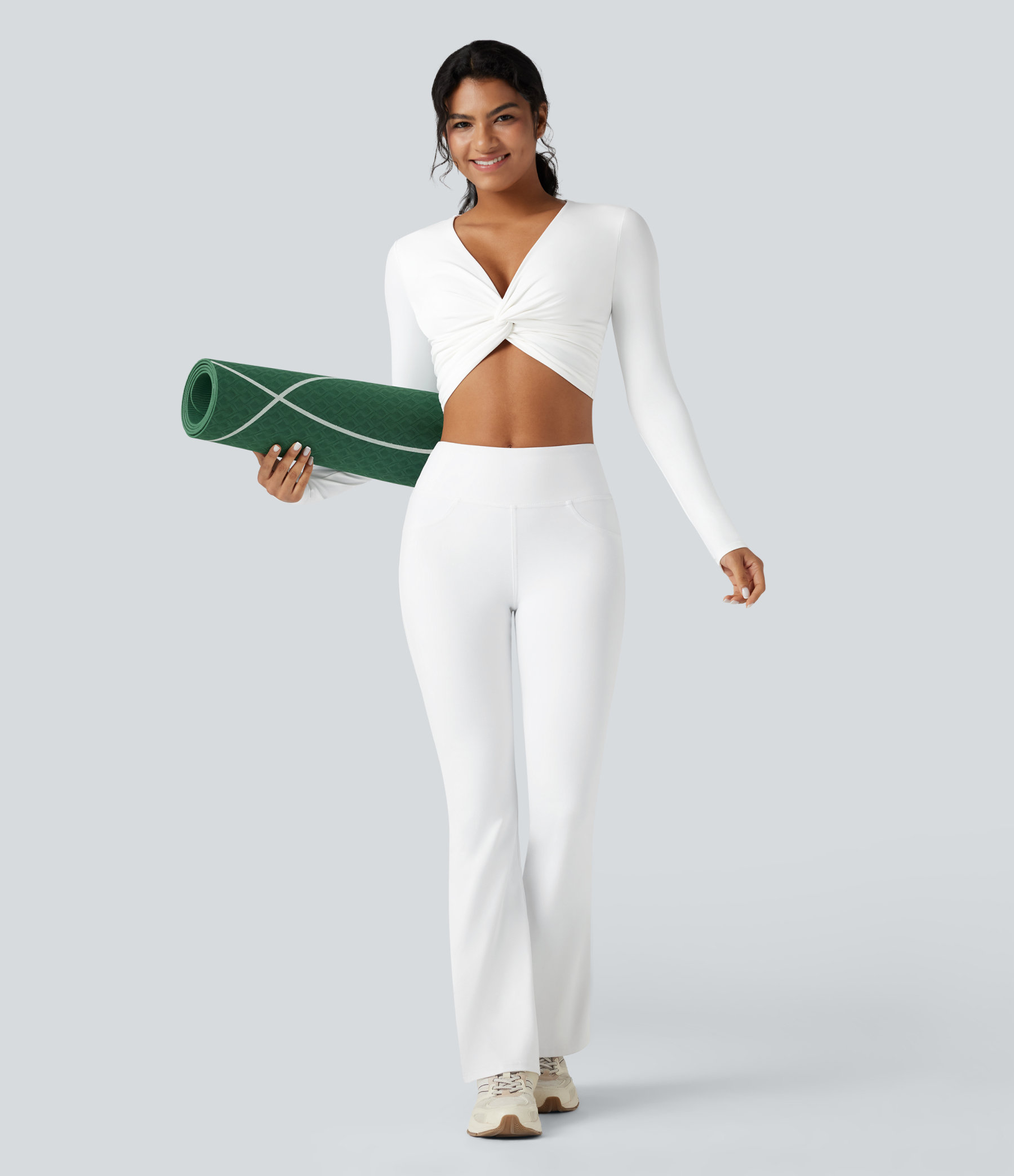 SoftlyZeroPlush Deep V-neck Long Sleeve Twisted Cropped Yoga Sports Top