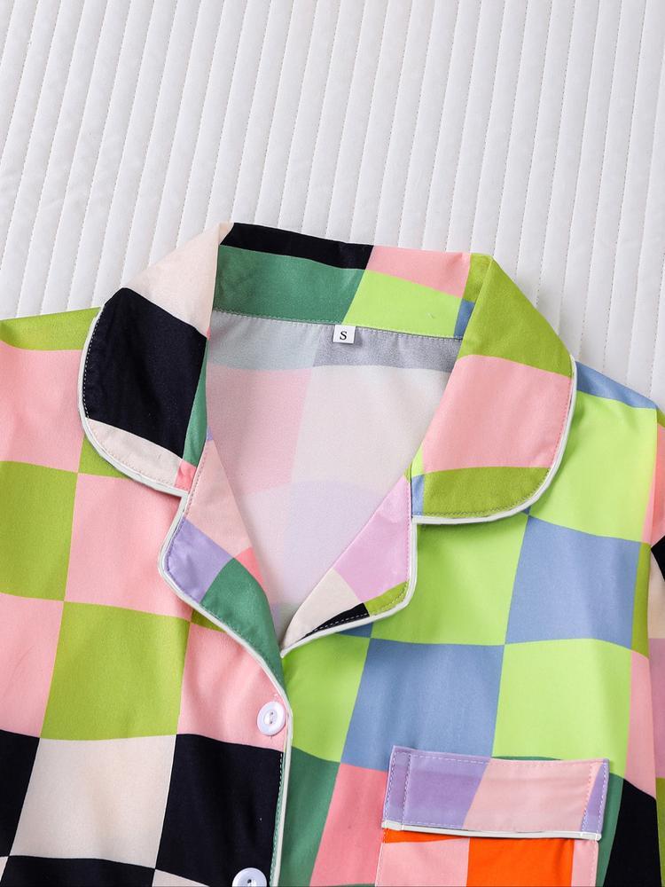 Women's Plaid Pajama Set, Holiday Party Sleepwear, Soft Shirt Collar Top & Elastic Pants, Casual Home Wear, Fall Winter Fashion