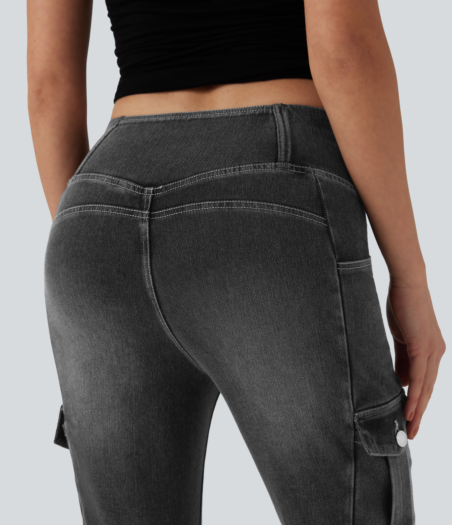 FlexMid Rise Crossover Denim Bootcut Casual Leggings with Pockets