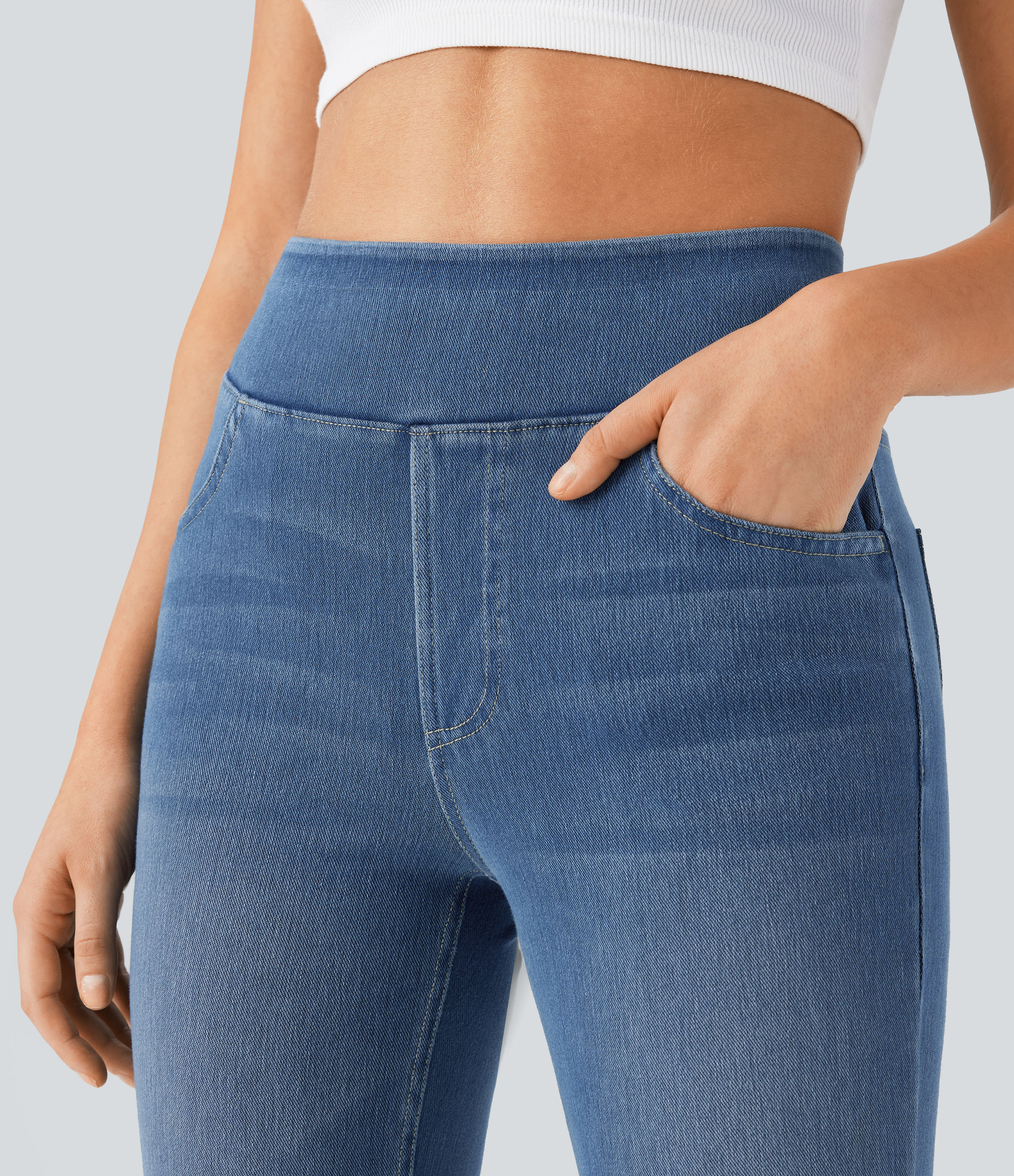 FlexHigh Waisted Pockets Washed Casual Bootcut Jeans