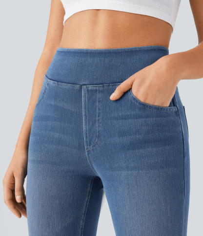 FlexHigh Waisted Pockets Washed Casual Bootcut Jeans