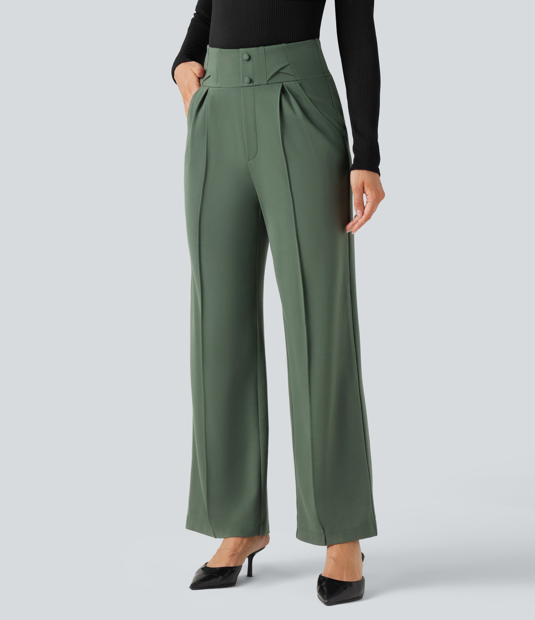 FlexHigh Waisted Straight Leg Work Pants with Pockets