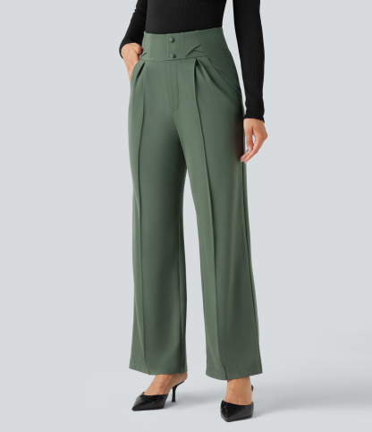 FlexHigh Waisted Straight Leg Work Pants with Pockets