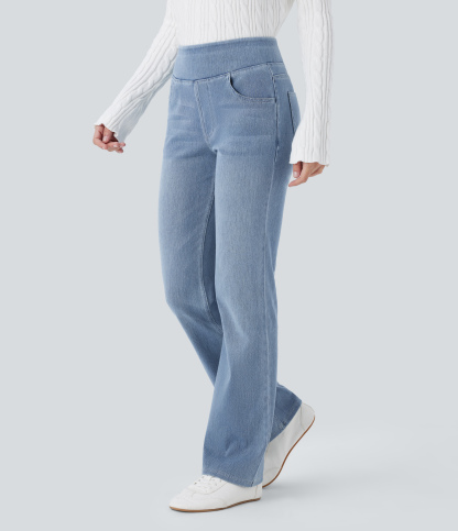 FlexHigh Waisted Pockets Washed Casual Bootcut Jeans