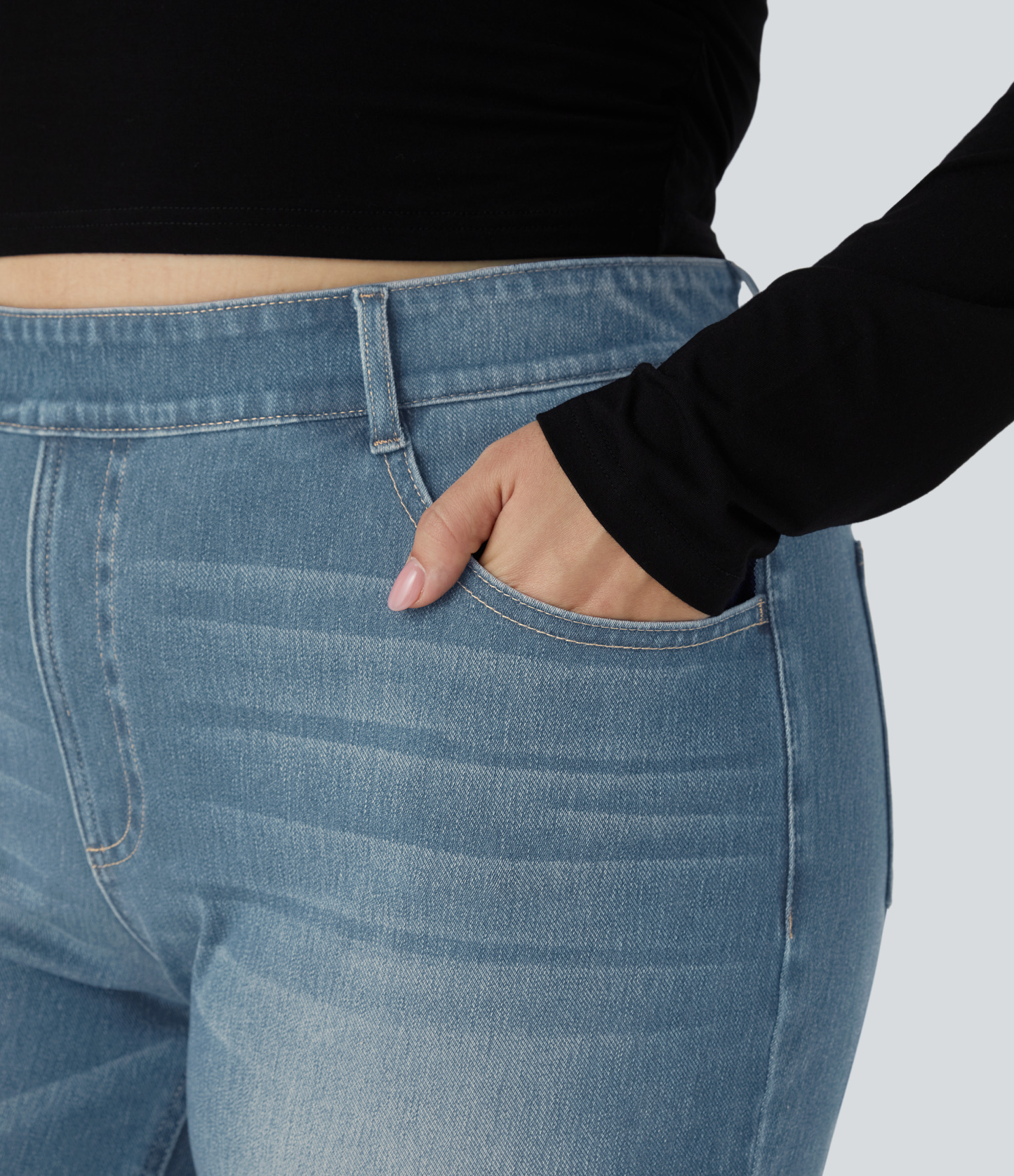 FlexHigh Waisted Pockets Straight Leg Washed Casual Plus Size Jeans