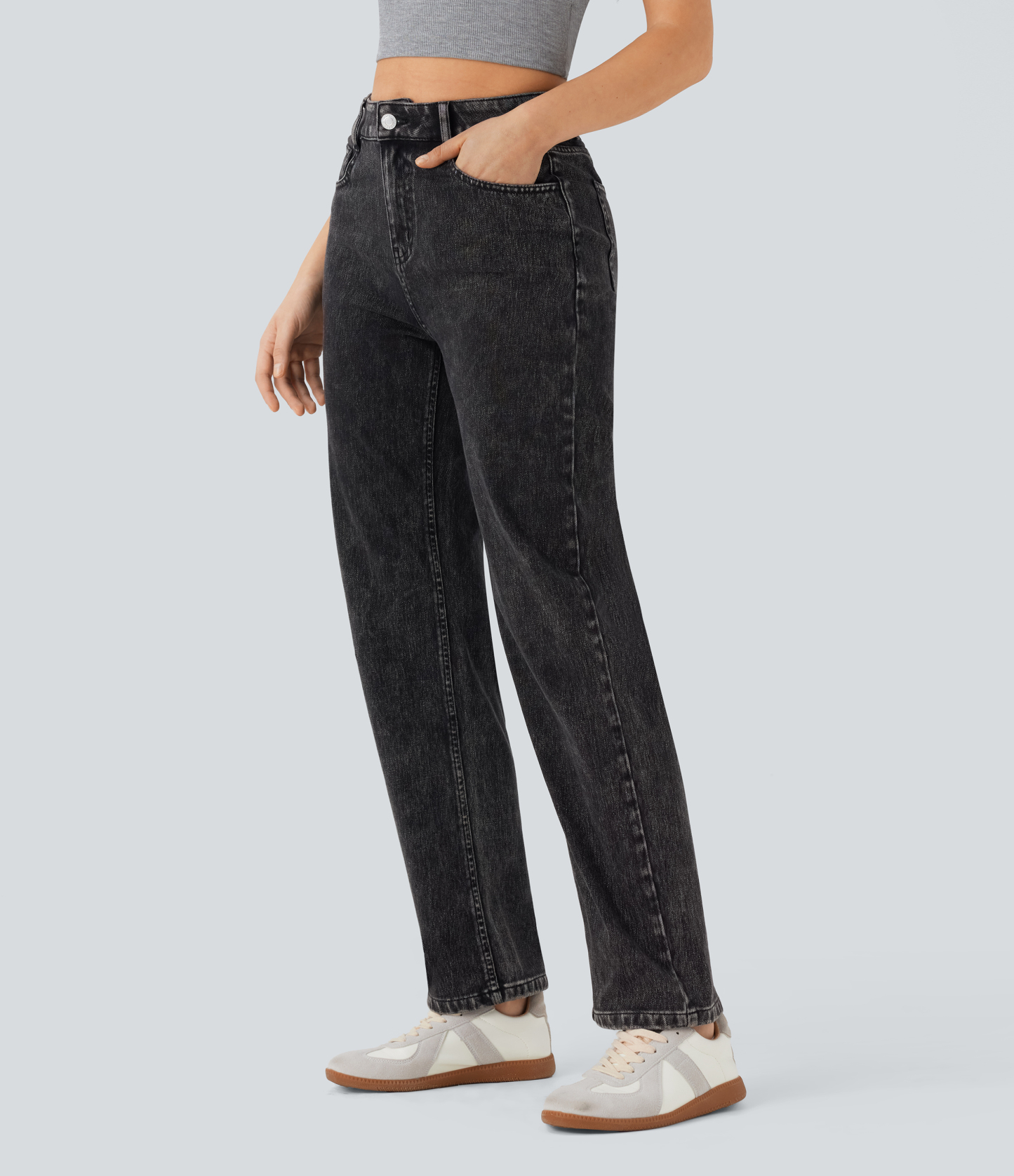 FlexHigh Waisted Zipper Pockets Straight Leg Casual Jeans