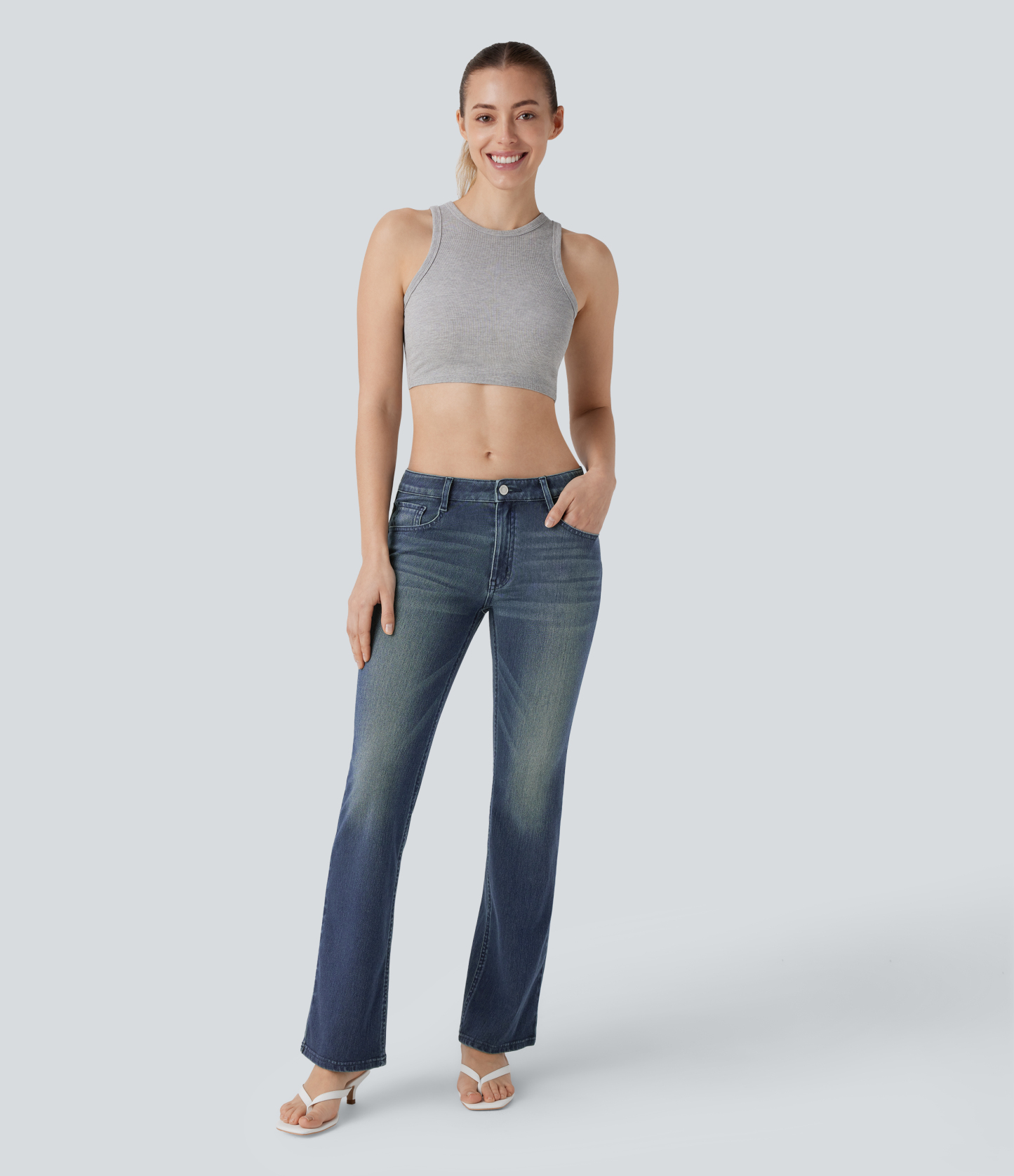 FlexLow Rise Pockets Washed Casual Bootcut Jeans