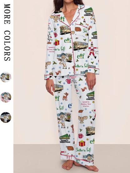 【Christmas Pajamas】Women's Christmas Pajama Set, Elegant Long Sleeve Top & Pants, Comfortable Home Wear, Fall Winter, Cute Holiday Gift Idea，christmas movie,Pajama Day,Pajama Party,christmas Vacation,EIF,Clark Christmas, Loungewear