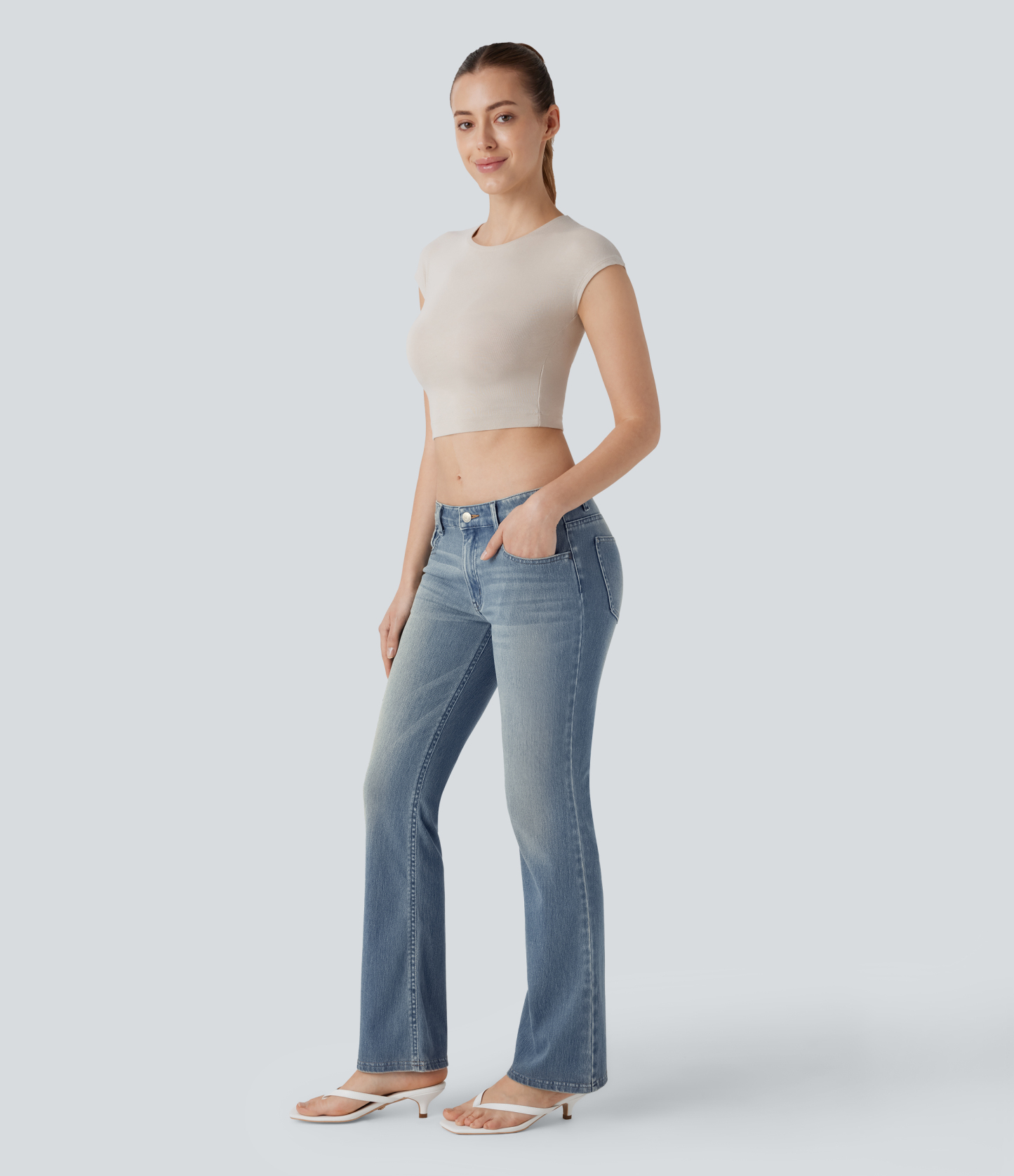 FlexLow Rise Pockets Washed Casual Bootcut Jeans